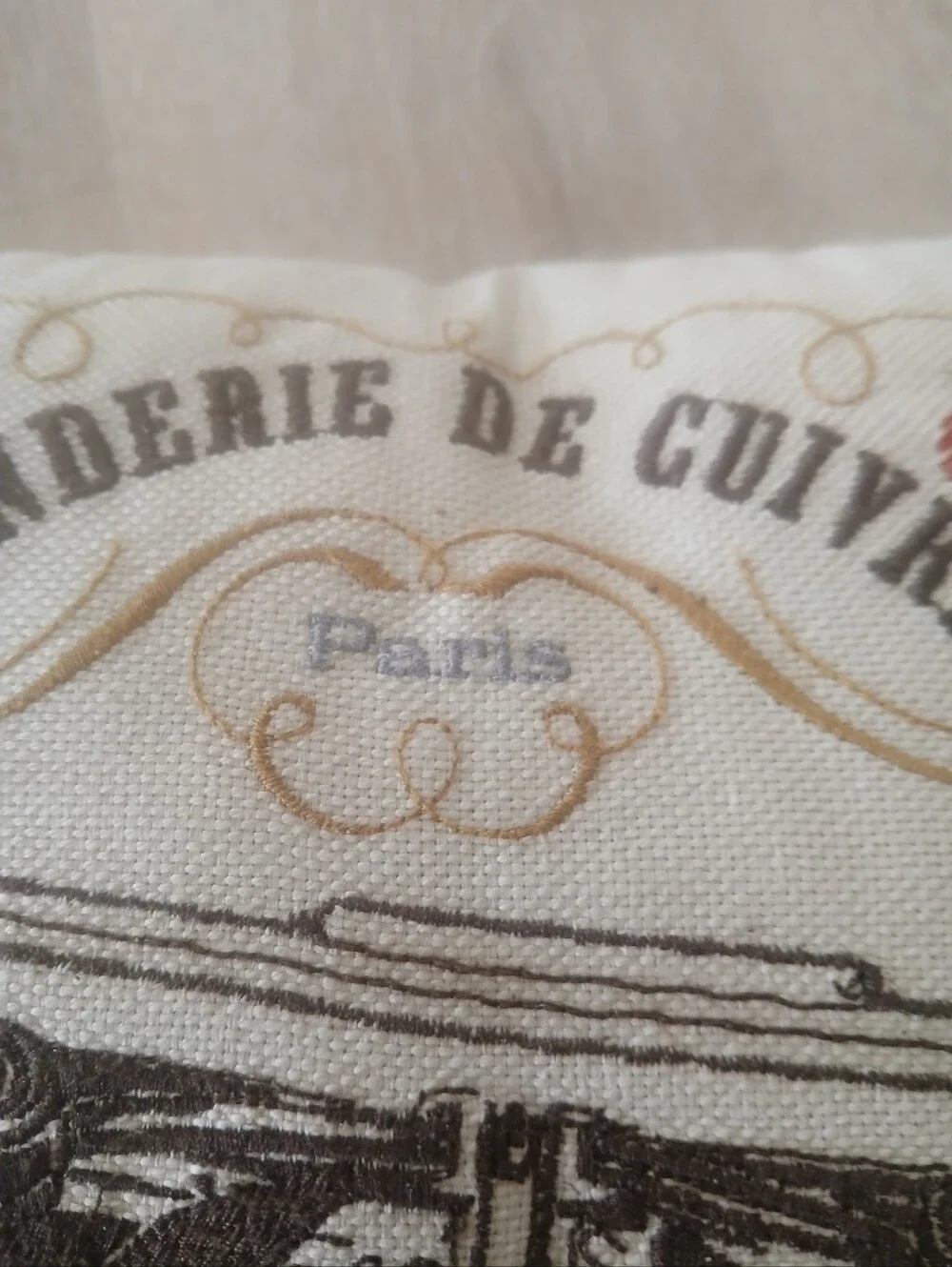 Pottery Barn Beige Cream Typewriter Accent Pillow Paris Sentiment Print 12 x 12